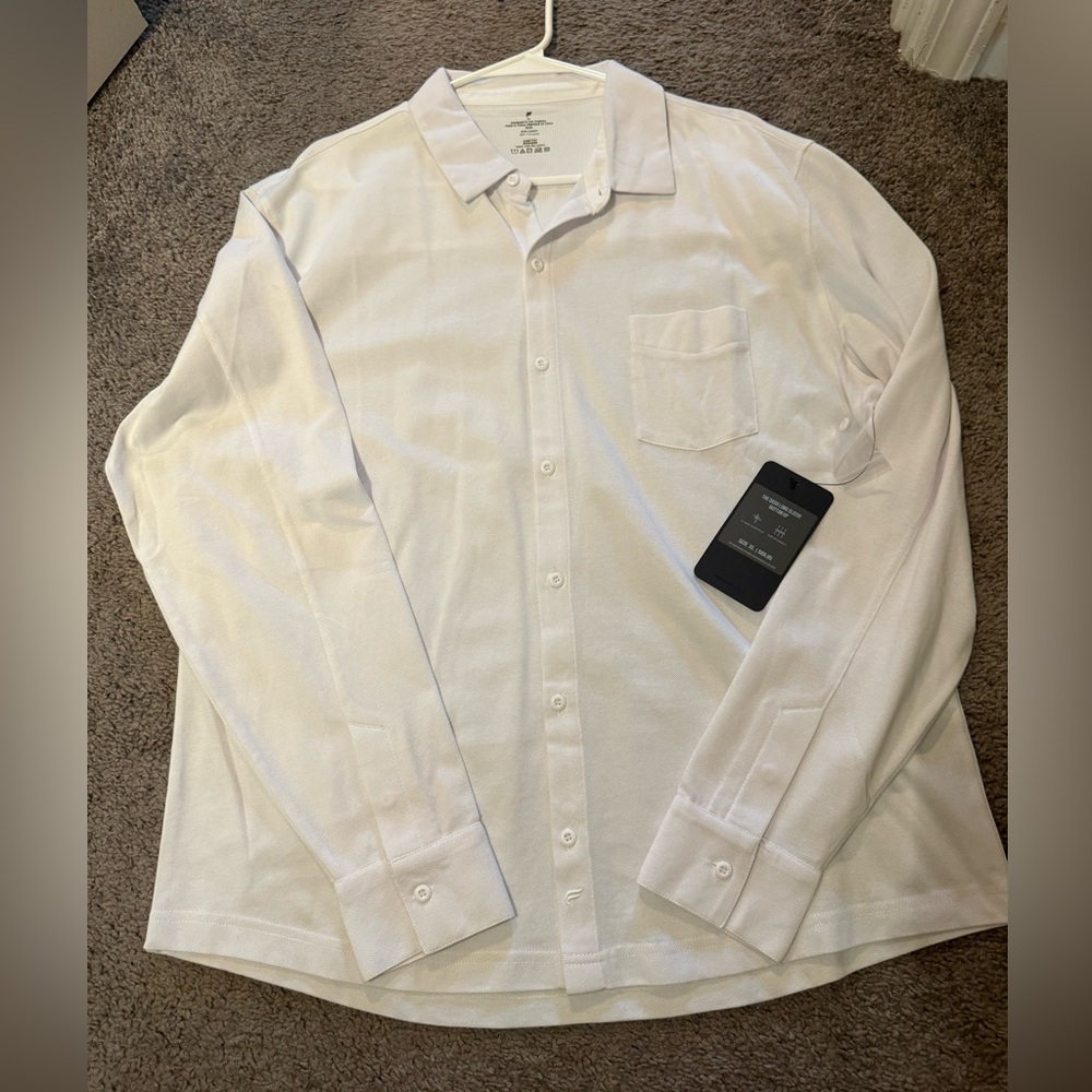 Fabletics Men's White Long-Sleeve Button-Down Shirt